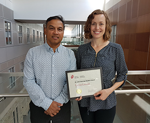 Dr. Nazeem Muhajarine, left, congratulates PhD candidate Larisa Lotoski on receiving the prestigious Dr. John Hastings Student Award during the CPHA 2018 Public Health Conference last month. Dr. Nazeem Muhajarine, left, congratulates PhD candidate Larisa Lotoski on receiving the prestigious Dr. John Hastings Student Award during the CPHA 2018 Public Health Conference last month.